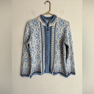 Appleseed’s Cardigan Zip Sweater Women Petite Medium White, Blue